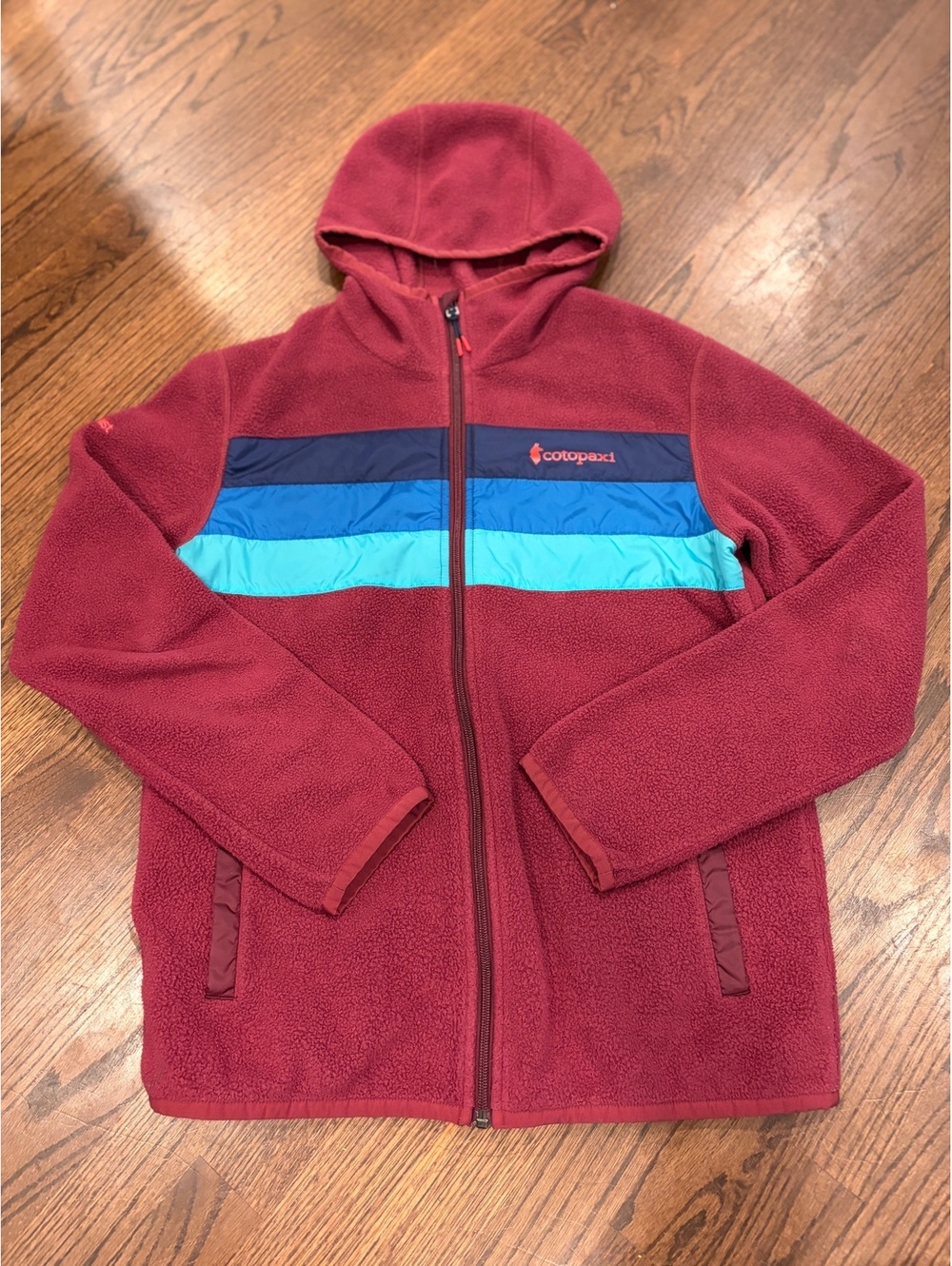 Cotopaxi Women's Fleece Hoodie Jacket Size Small Red with Blue Stripes